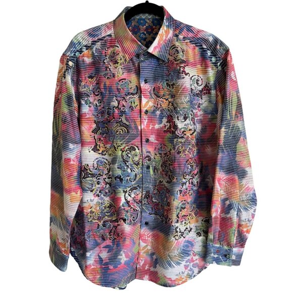 Robert Graham Limited Edition Crystal Buttons Pastel Floral RARE Shirt Men's Lar - Picture 1 of 14